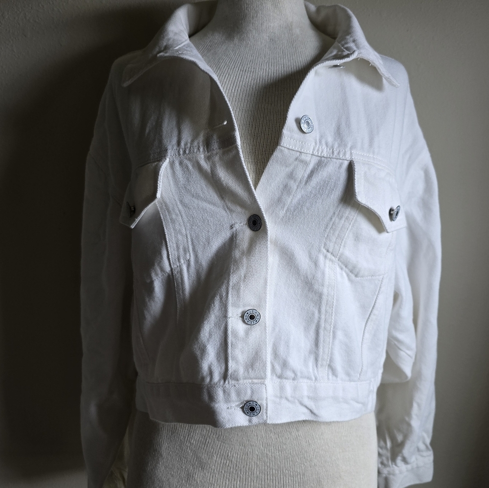 Women's Chic Button Down Tassel Fringe Denim Jean Cropped Jacket Rodeo Large - Picture 2 of 9